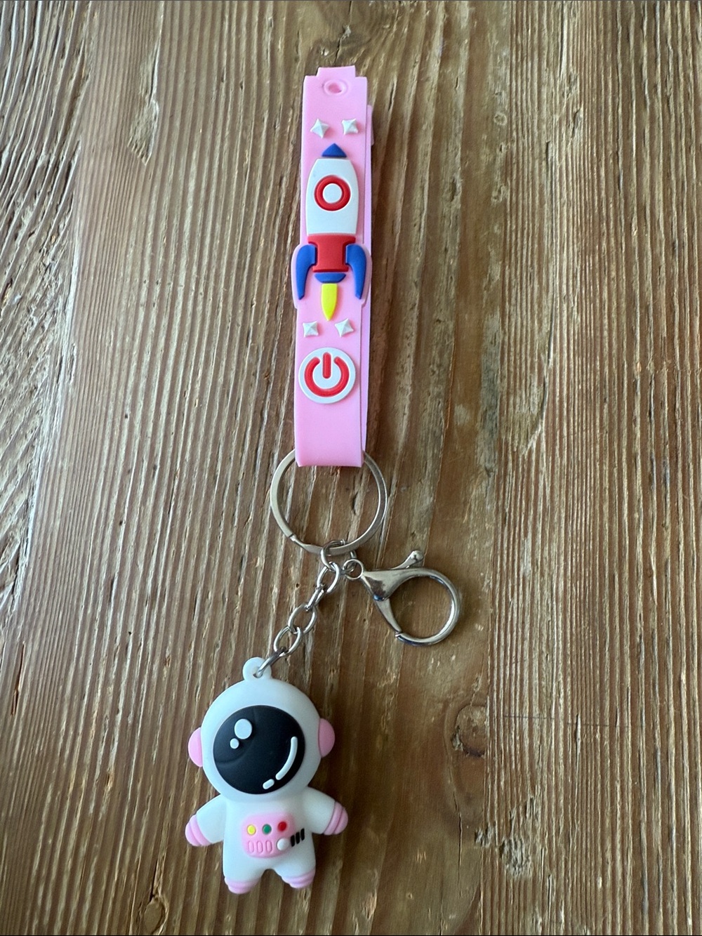 Pink Rocket Strap Astronaut Keychain - Cute Silicone Bag Charm